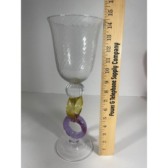 Murano Glass Crystal Clear Jar Vase‎ Purple & Yellow Rings Stand Made Italy Rare - Picture 5 of 11